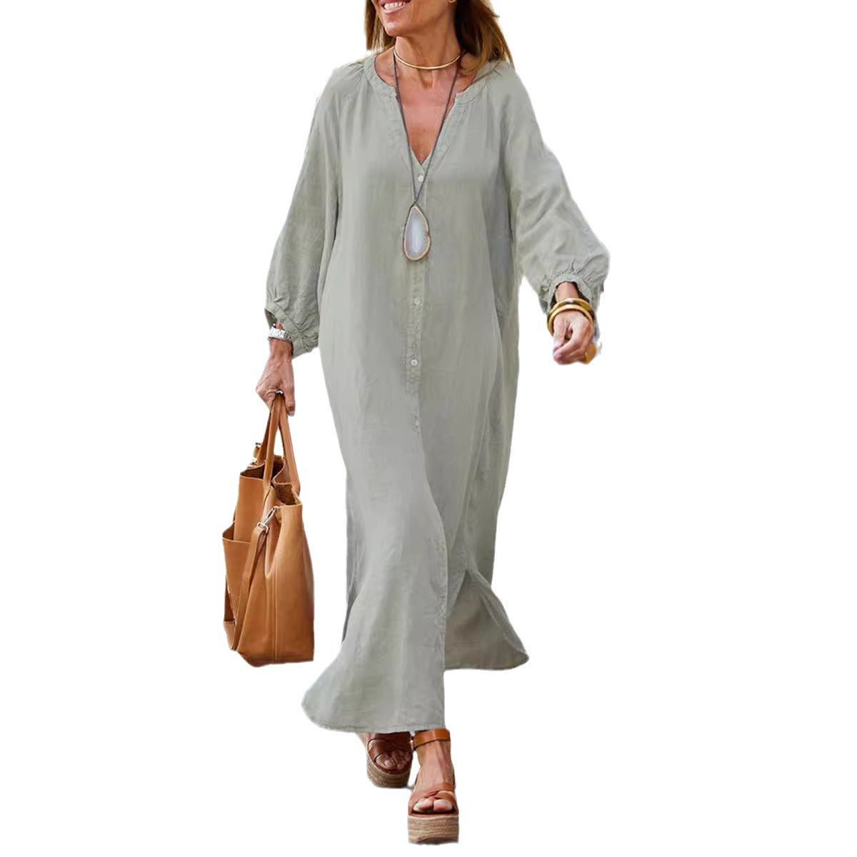 Women's Summer Cotton Linen Shirt Casual Commuter Style Dress