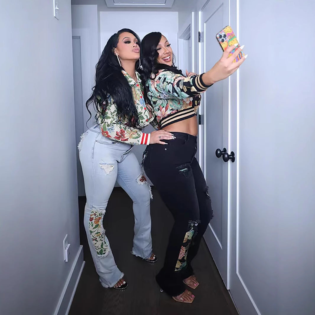 Women's Fashion Casual Printing Baseball Lining Jackets