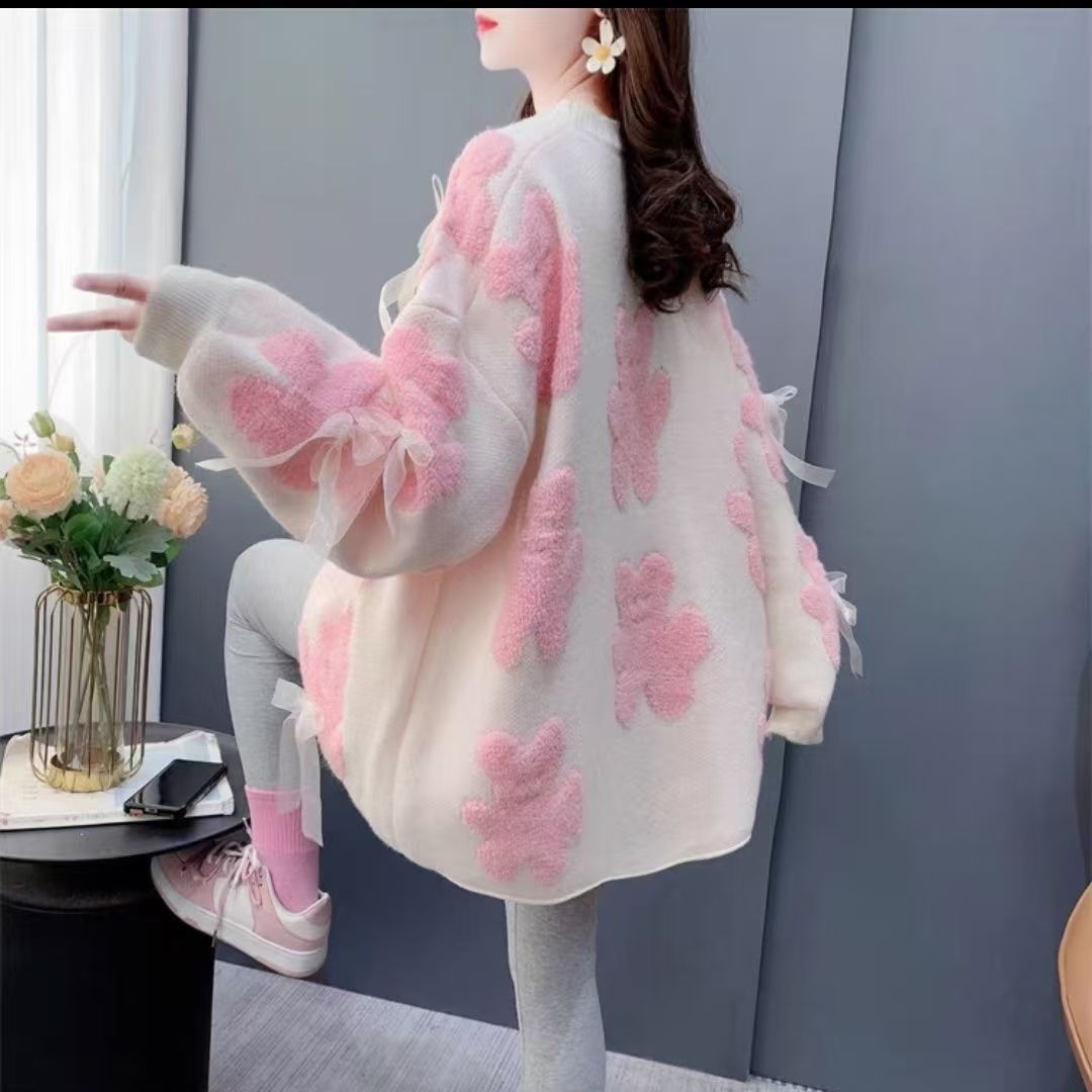 Women's Korean Style Mid-length Bear Loose Lazy Fashionable Round Sweaters
