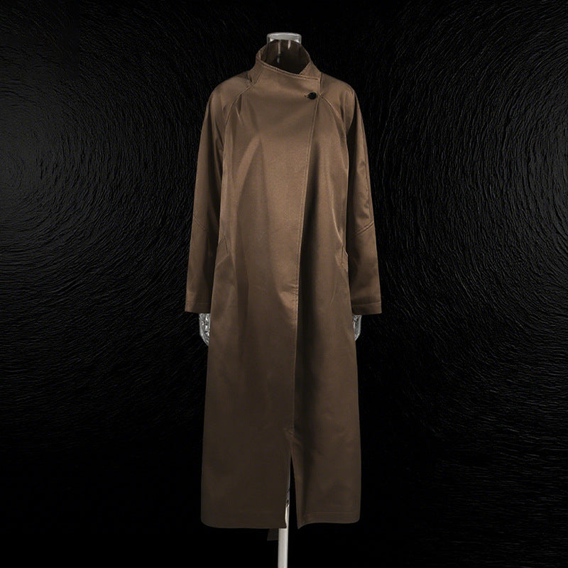 Women's Elegant Stand Collar Trench Loose Design One Button Coats