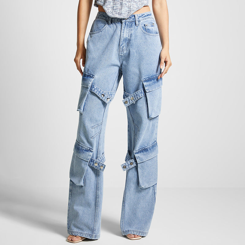 Women's Fashionable Retro Design Straight Casual Versatile Jeans