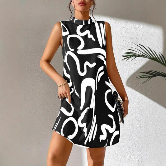 Stylish Women's Summer Printed Stand Collar Dress