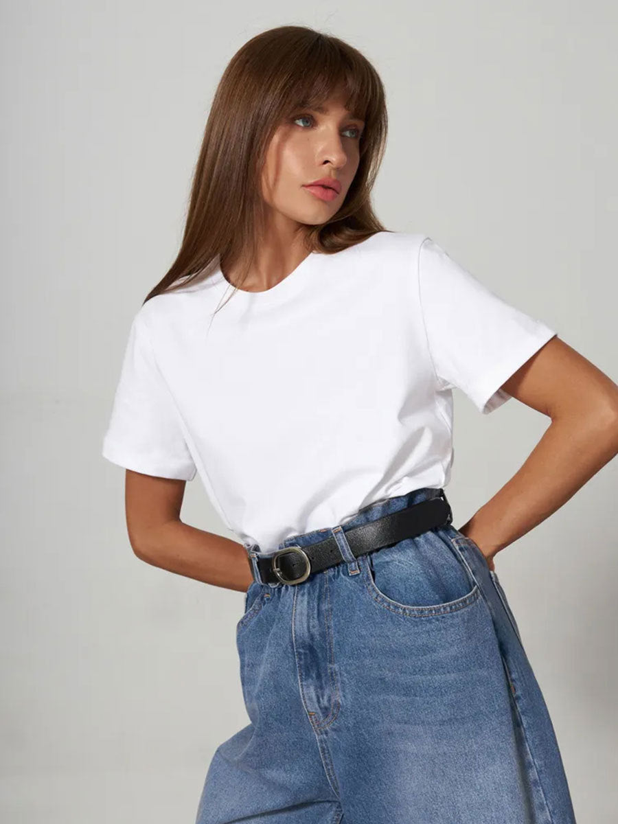 Women's Cotton Short-sleeved T-shirt Summer Fashion Home Versatile Round Neck Blouses