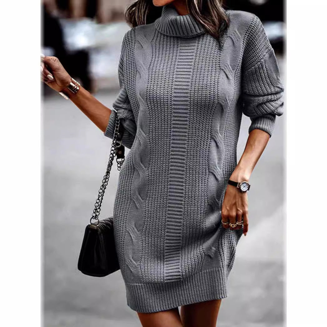 Women's Fashion Mid-length Turtleneck Long Sleeve Twisted Sweaters