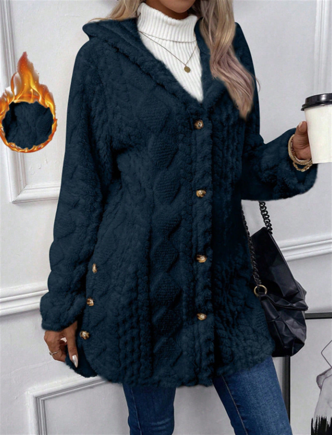 Women's Solid Color Single-breasted Plush Hoodie Fashion Jackets
