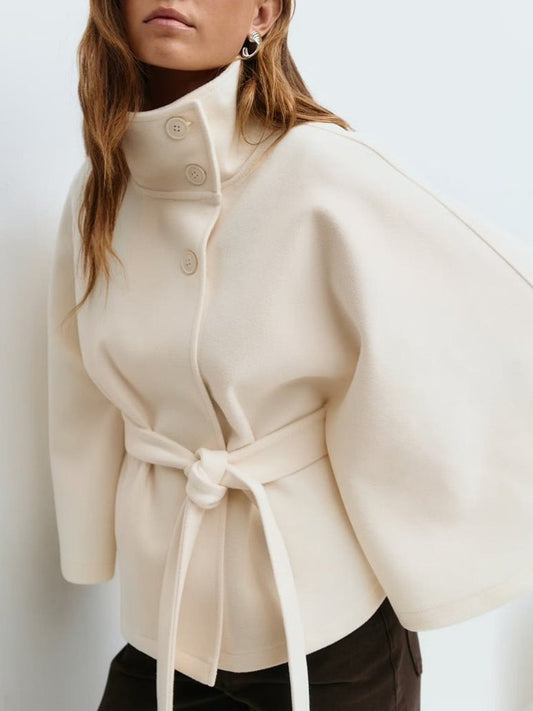 Women's Fashion Solid Color Cloak Stand Collar Button Coats