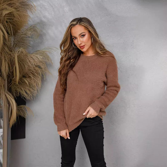 Veet Pullover Solid Color Long Sleeve Sweaters