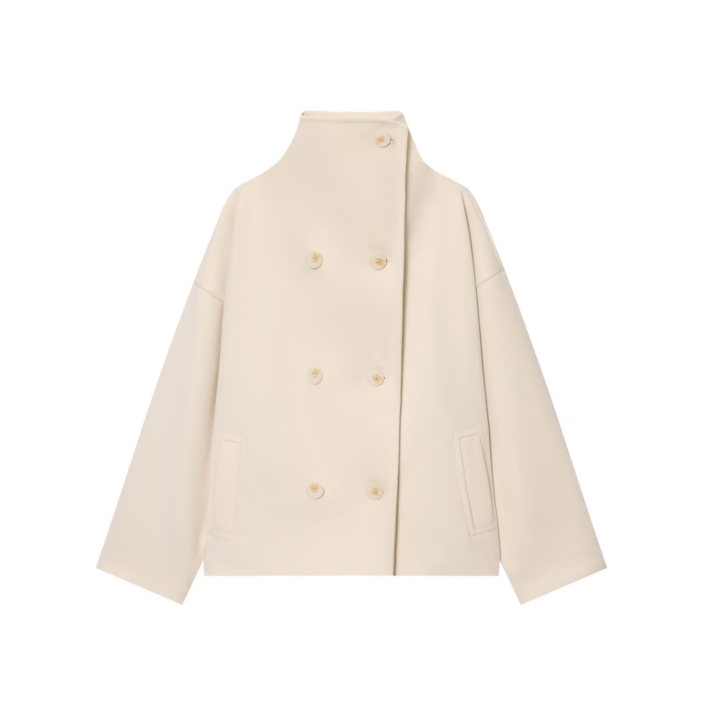Women's Fashion Simple Solid Color Turtleneck Breasted Coats