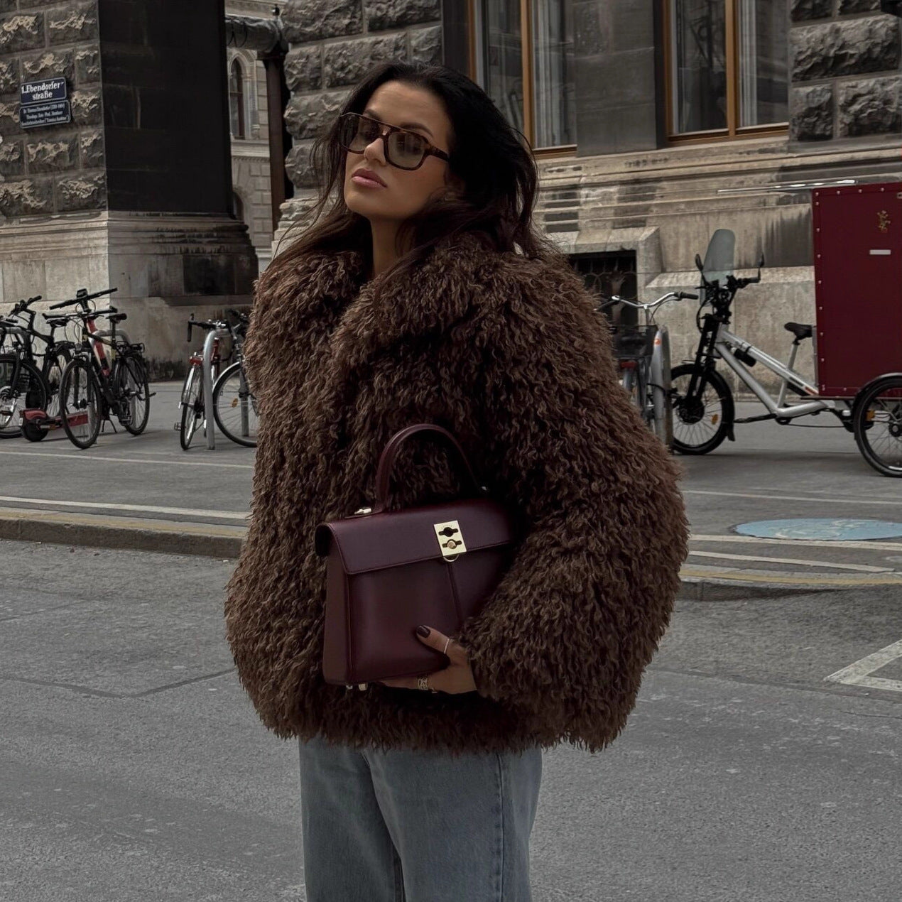 Women's Fur Warm Curly Coffee Color Jackets