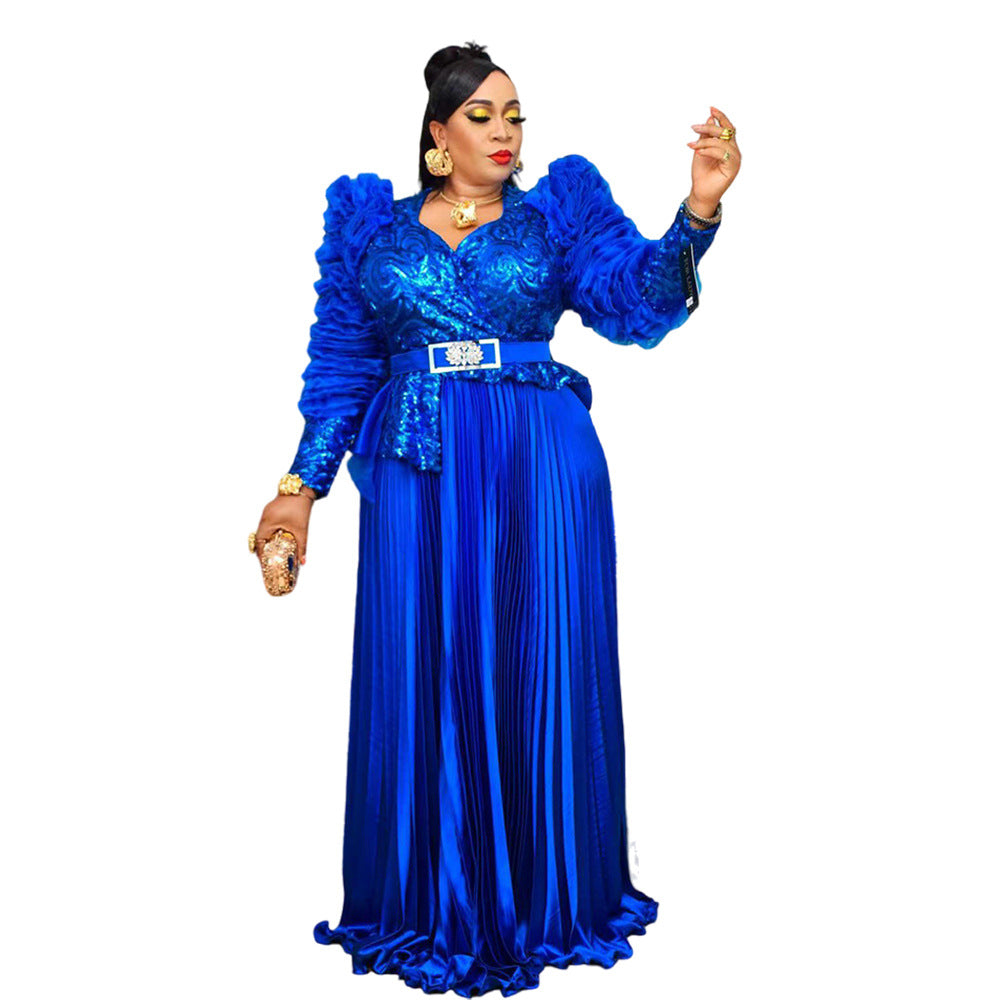 Women's Rhinestone Sequin Banquet Dress African Wear Plus Size