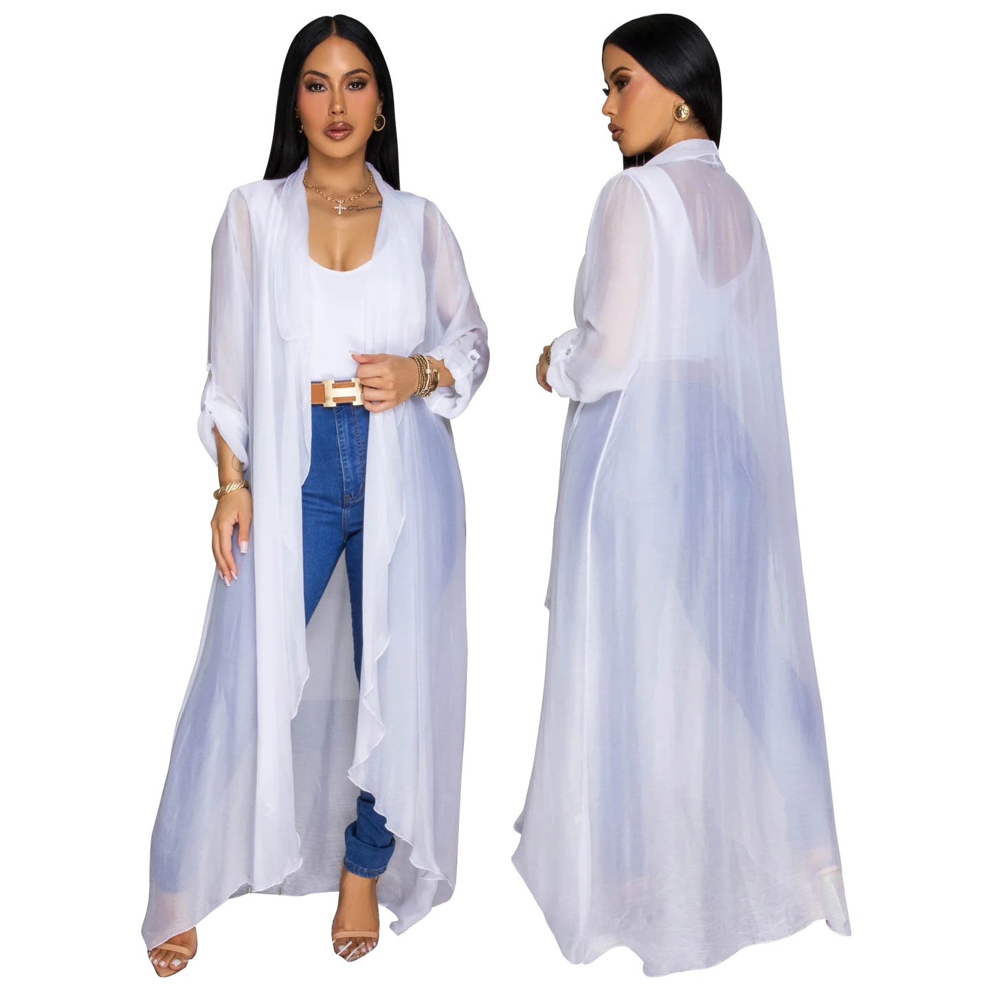 Women's Russian Casual Chiffon Shirt Long Sun Blouses