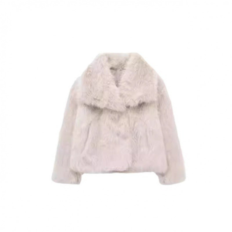 Women's Lamb Wool Black Fur Imitation Leather Coats