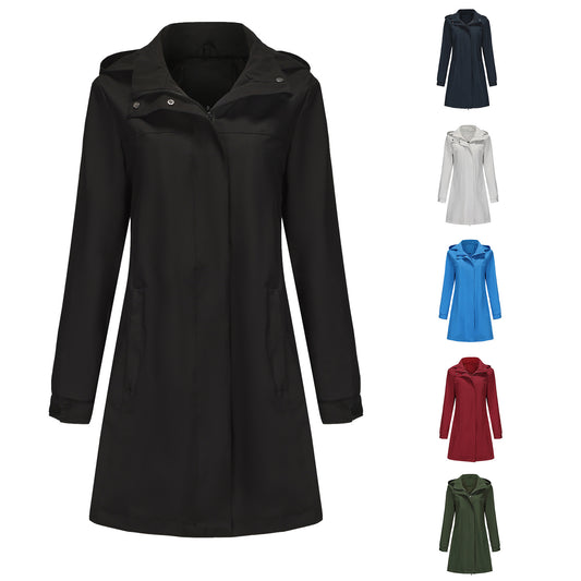 Women's Waterproof Windbreaker Solid Color Long Sleeve Coats