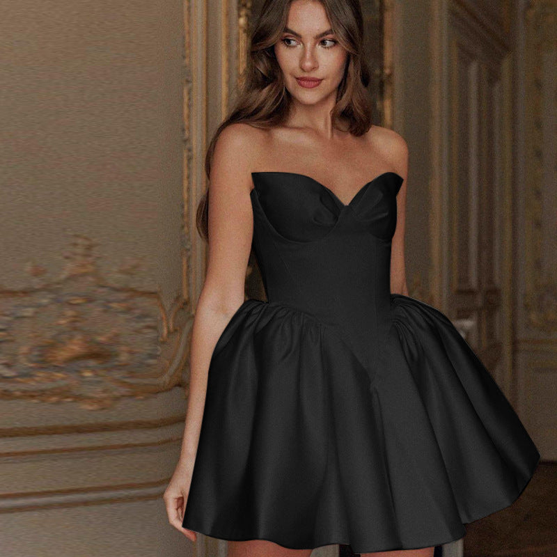 French Waist Dress Sexy Temperament Strapless Dresses