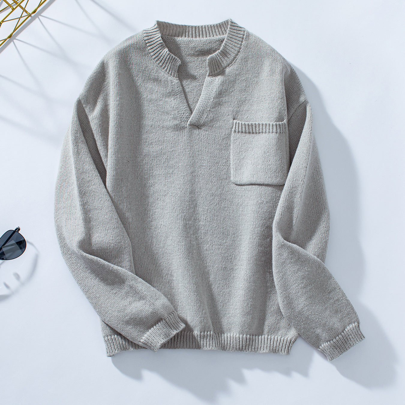 Women's Solid Color Pocket Casual Loose Collar Sweater