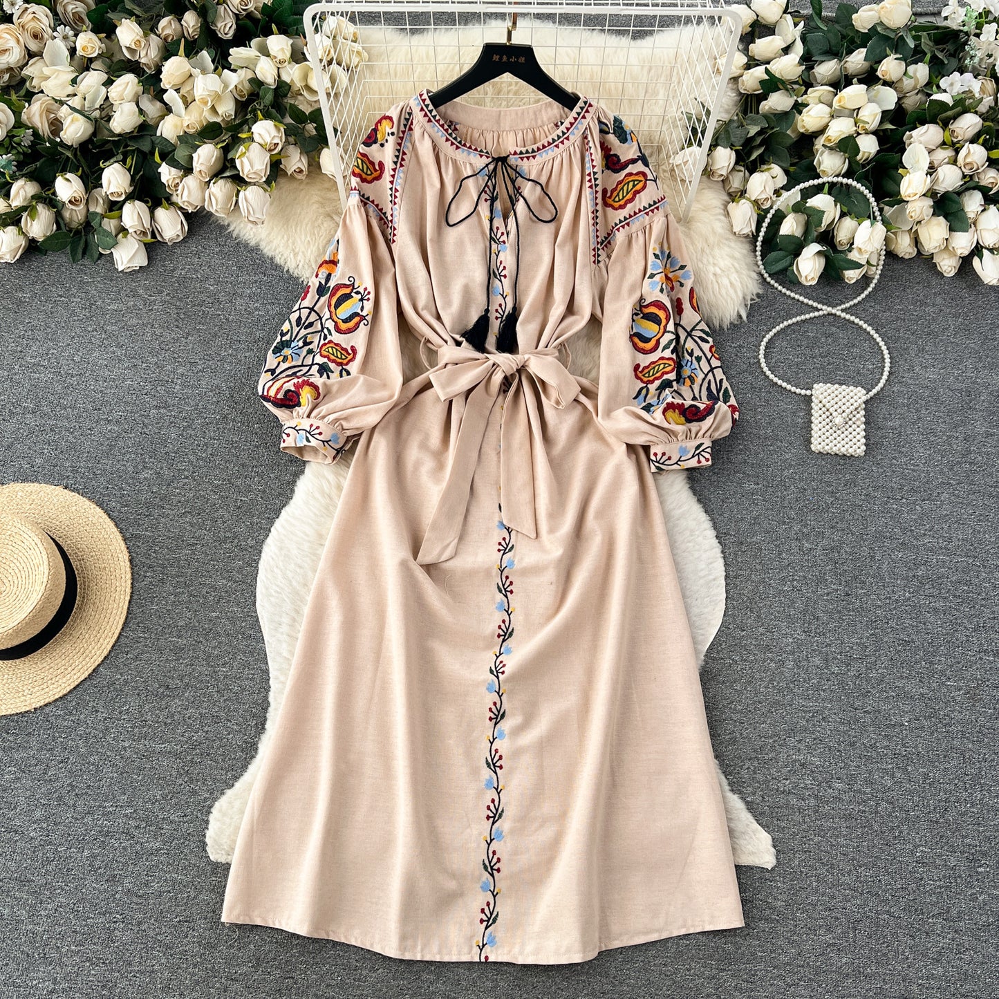 Women's Q Bohemian Dress Autumn Vintage Embroidered Dresses