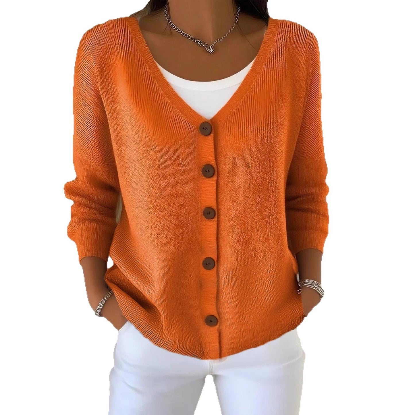 Women's Solid Color Knitted Button Loose Casual Sweaters
