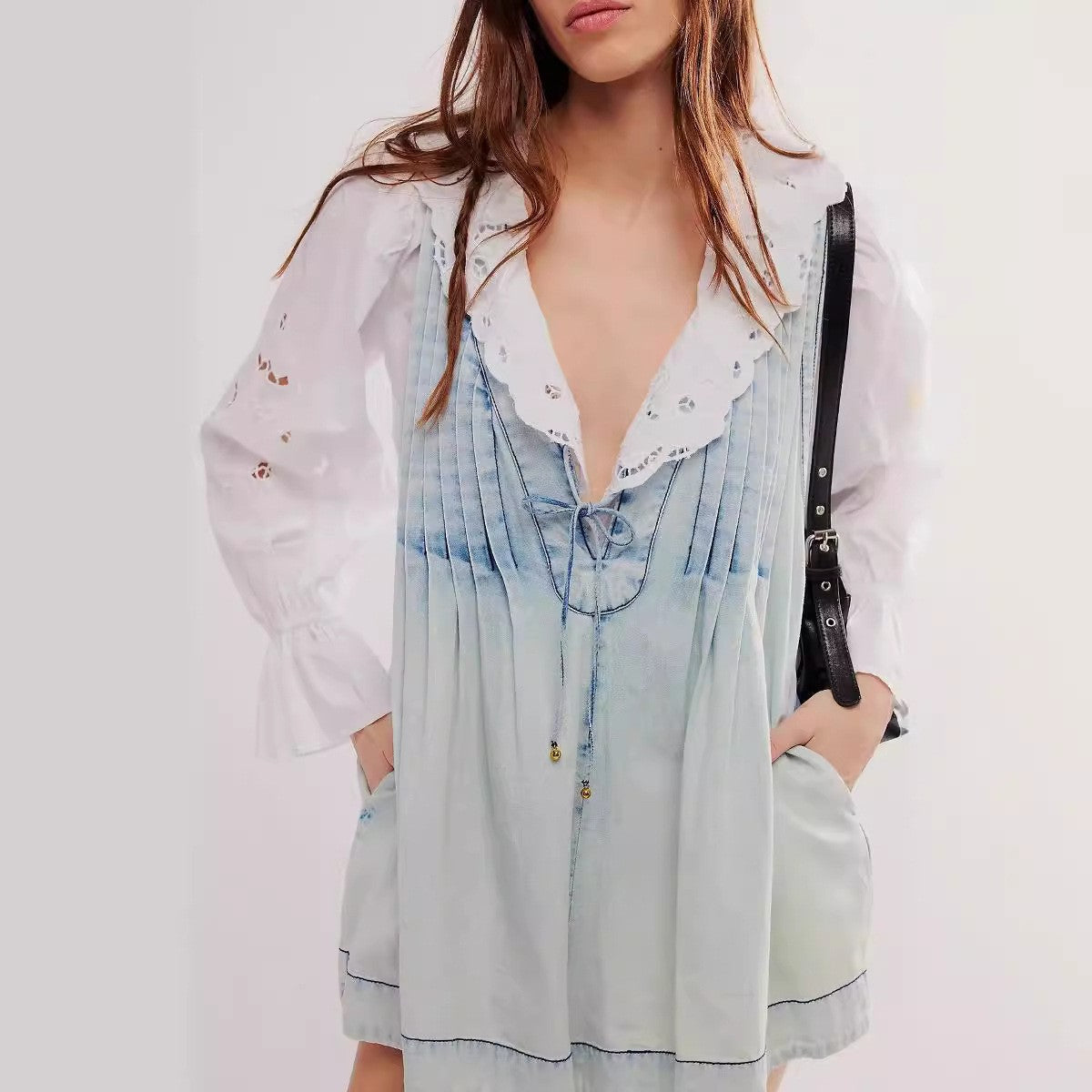 Casual New Sleeveless Denim Pleated One-piece Jumpsuits