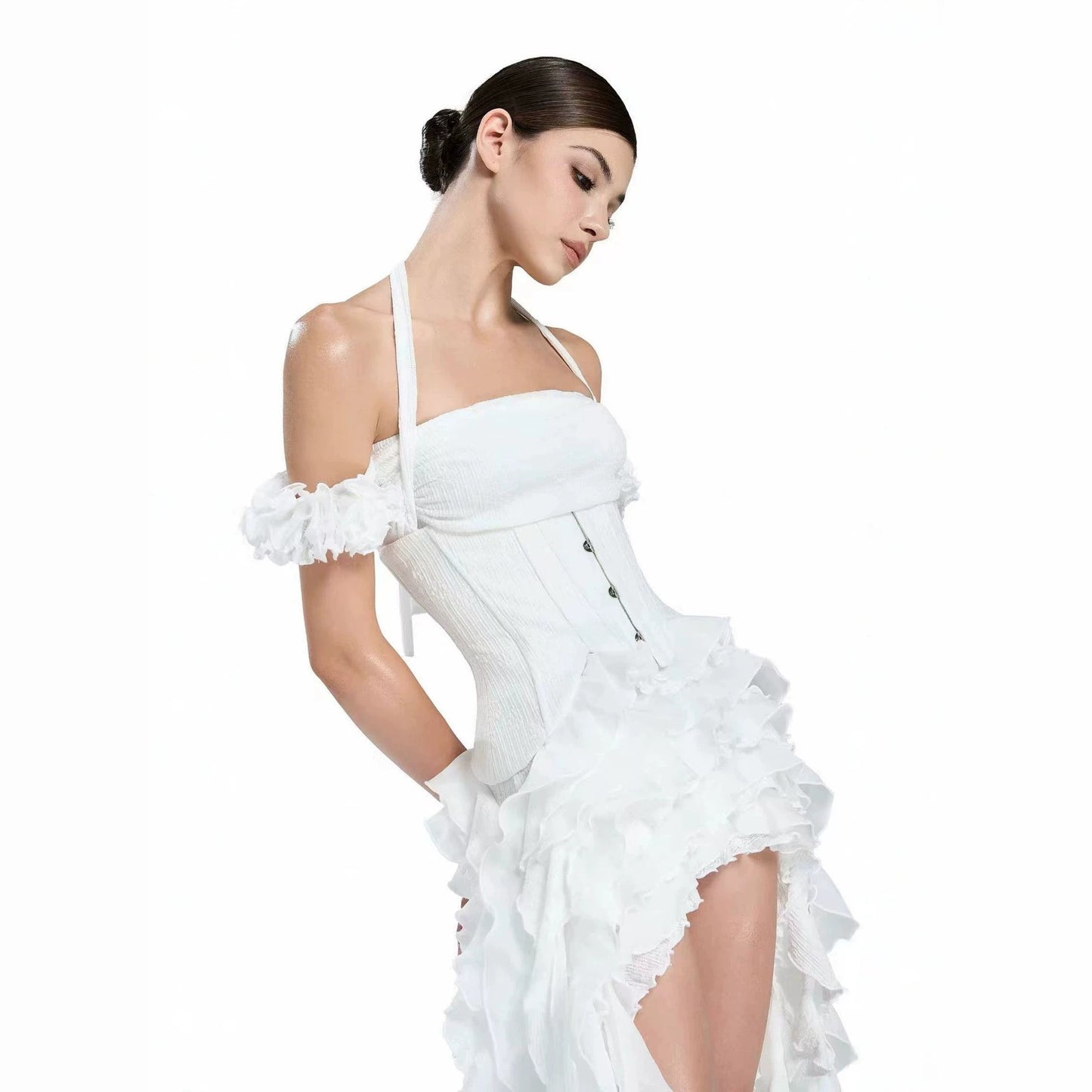 Light Luxury High-grade Irregular Tassel Solid Color Backless Dress
