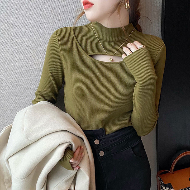 Women's Mock Neck Bottoming Design Sense Niche Women's Sweater