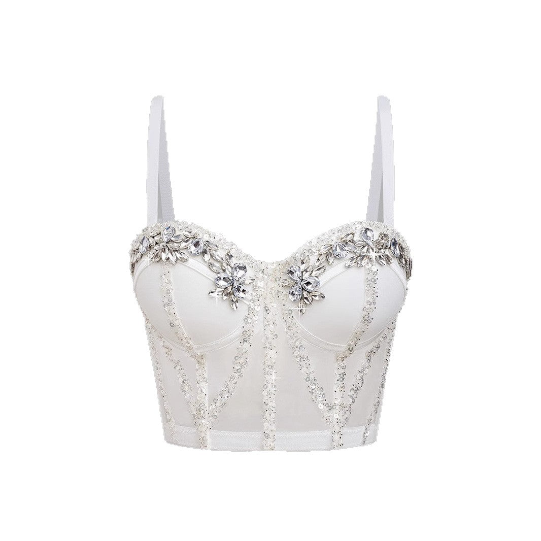 Women's Camisole Handmade Rhinestone Sequins Bra Can Be Worn Outside Tops