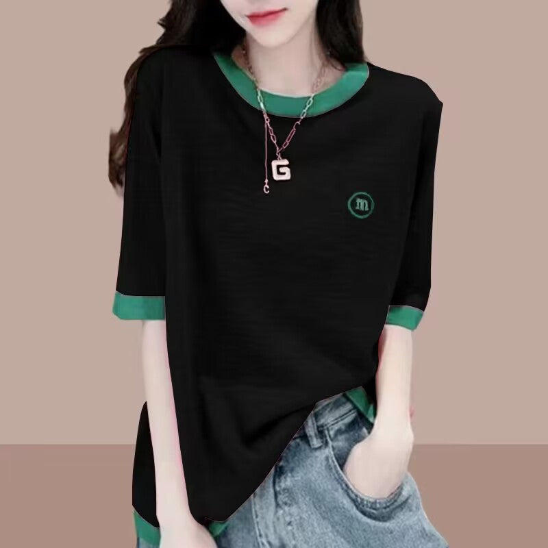 Women's Sleeve Slub Cotton T-shirt Thin Loose Blouses