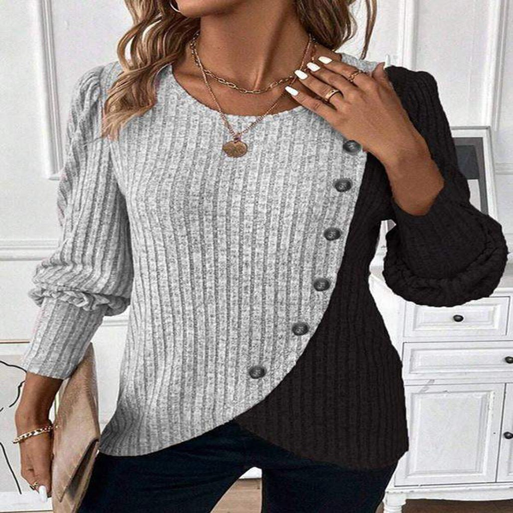Women's Neck Multicolor Sunken Stripe Cross Hem Blouses