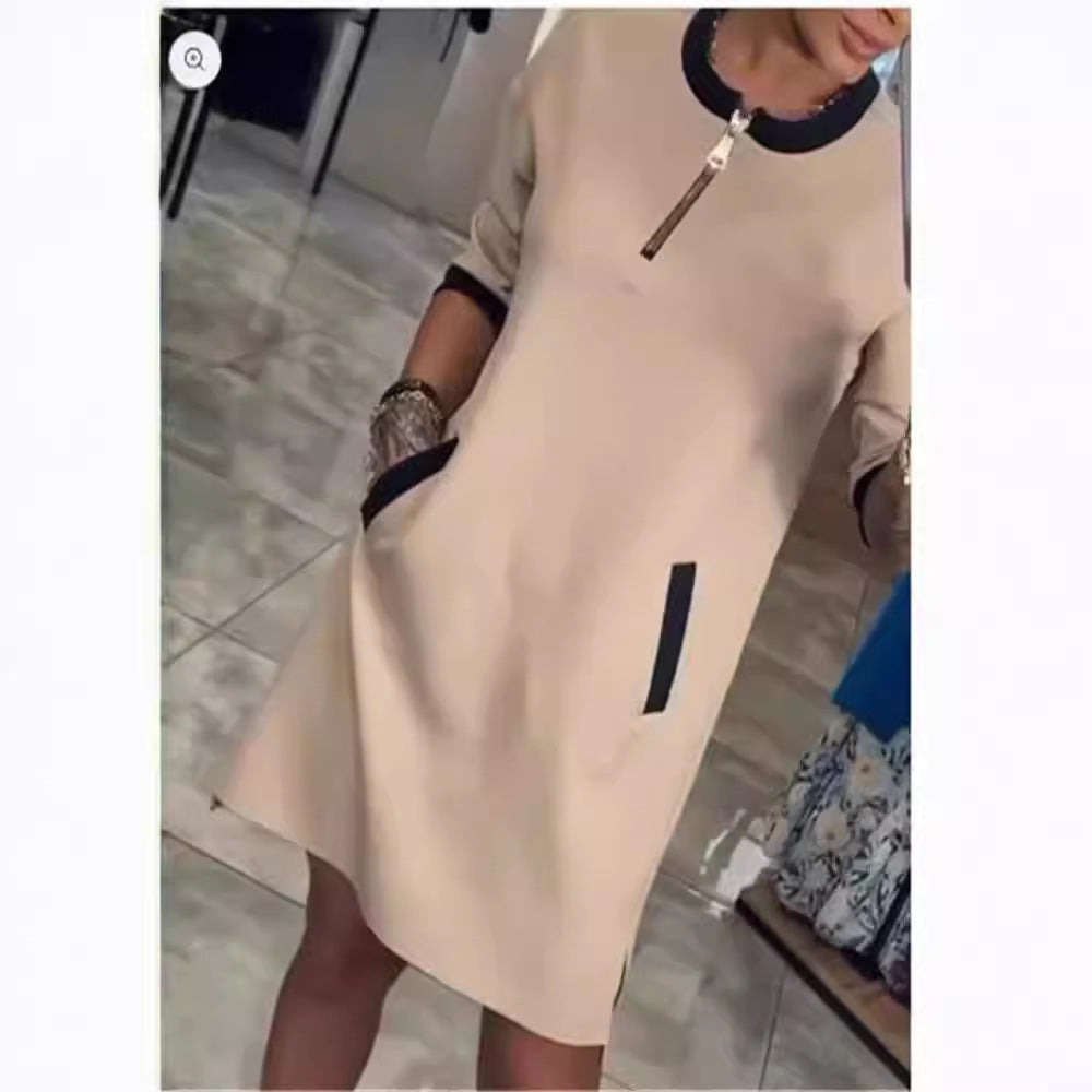 Stylish Women's Zipper Sleeve Temperament Leisure Dress