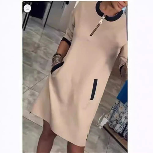 Stylish Women's Zipper Sleeve Temperament Leisure Dress