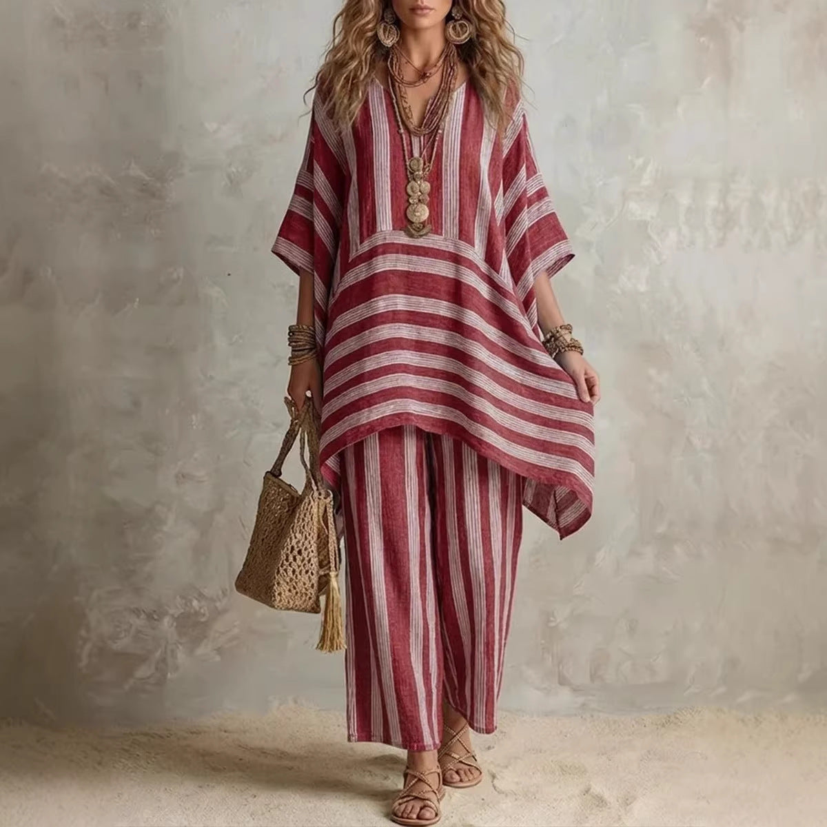 Women's Fashionable Stylish Loose Striped Two-piece Fashion Casual Suit