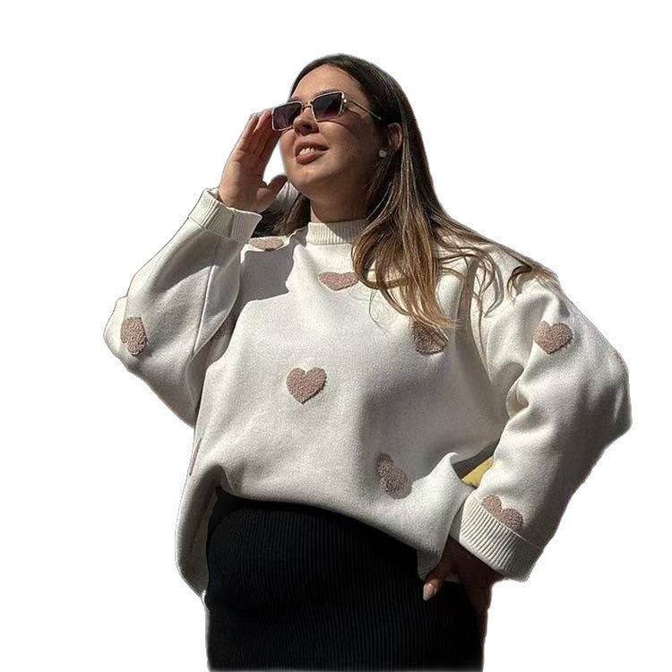 Innovative Classic Heart Jacquard Round Neck Sweaters