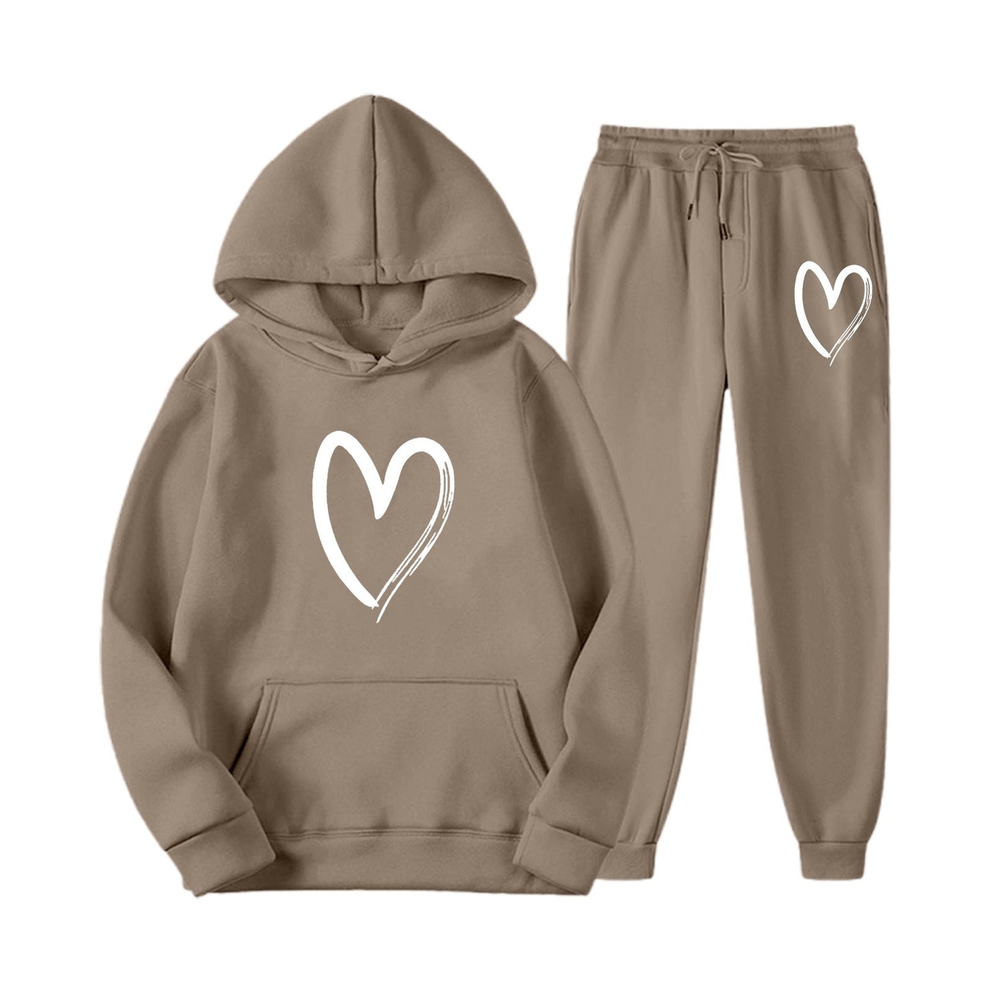 Women's Sports Printed Heart-shaped Solid Color Set Fashion Casual Suit