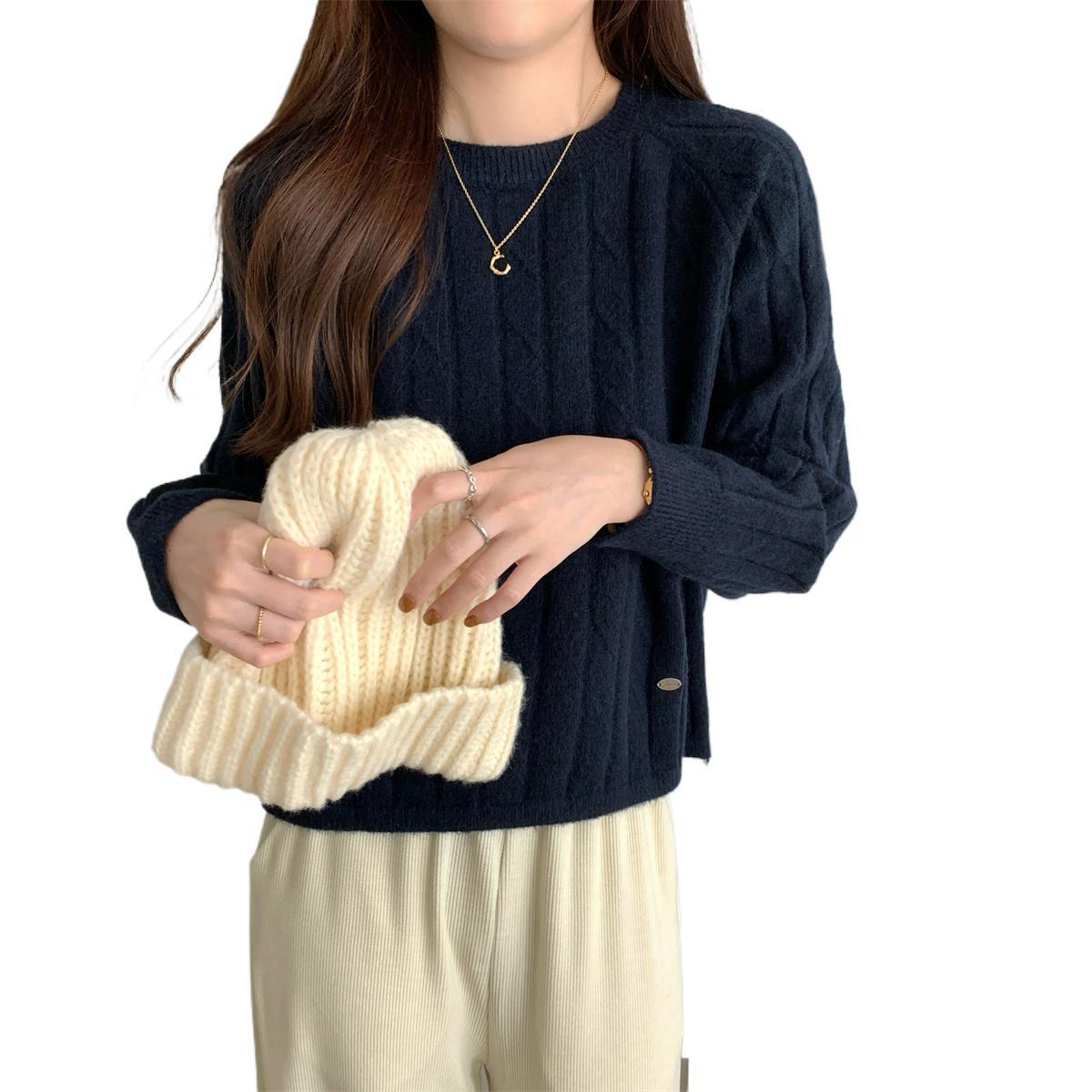 Women's Korean Round Neck Idle Style Twist Knit With Sweater