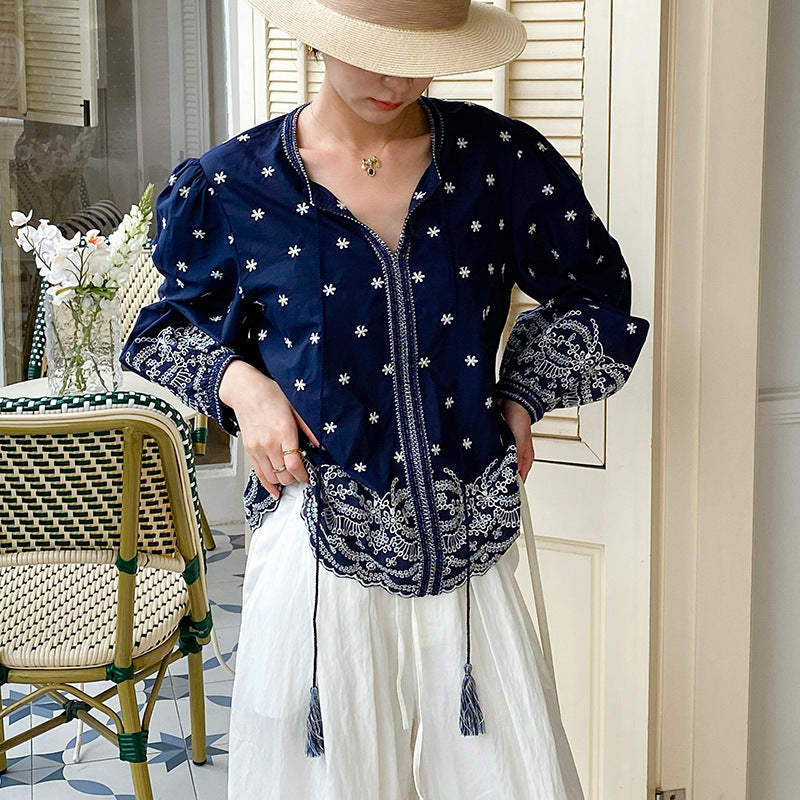 Women's Shirt Long Sleeve French Style Embroidery Tops