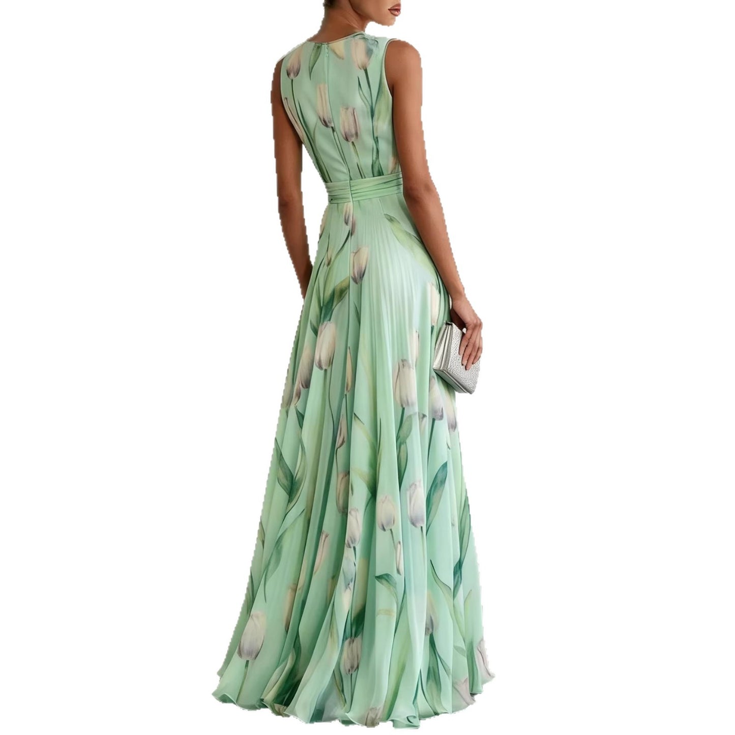 Color Source Sleeveless Encrypted Chiffon Printed Dress