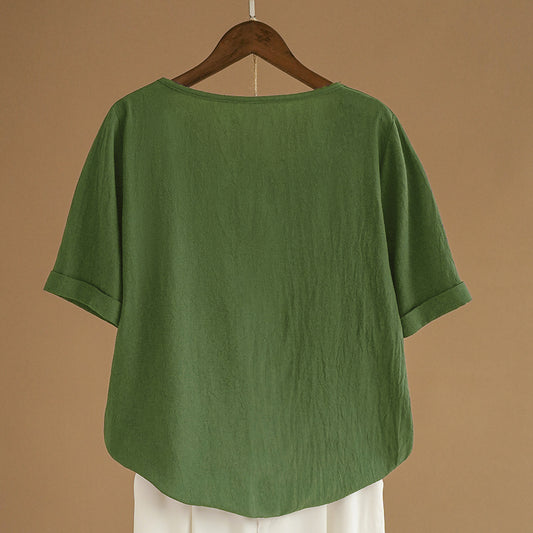 Women's Cotton Linen Retro Casual Loose Short-sleeved Blouses