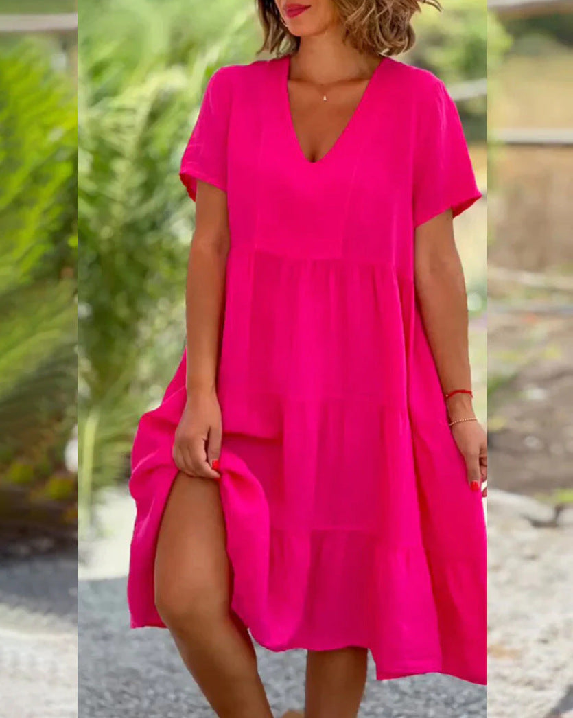 Women's Fresh Sweet Solid Color Wide Hem Dresses