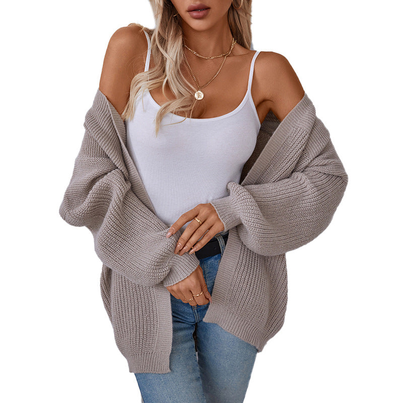 Women's Casual Loose Solid Color Mid-length Knitted Cardigans