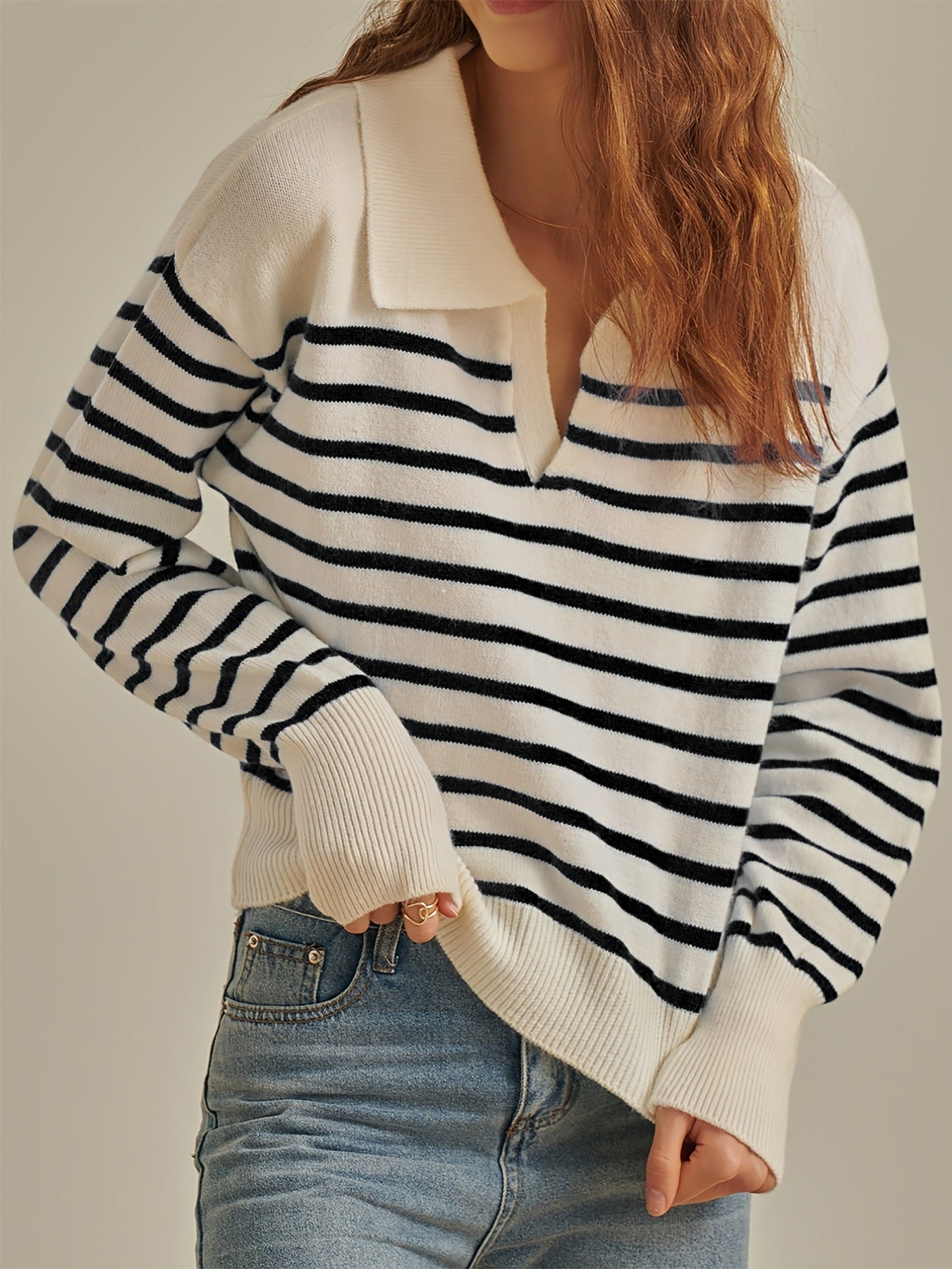 Women's Long Sleeve Autumn Cotton Bottoming Shirt Contrast Color Navy Style Coats