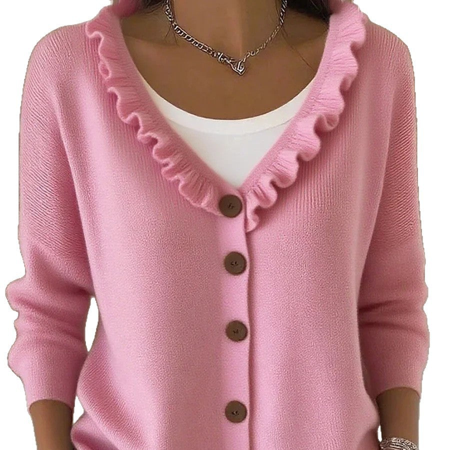 Women's Wooden Ear Knitted Solid Color Casual Coats