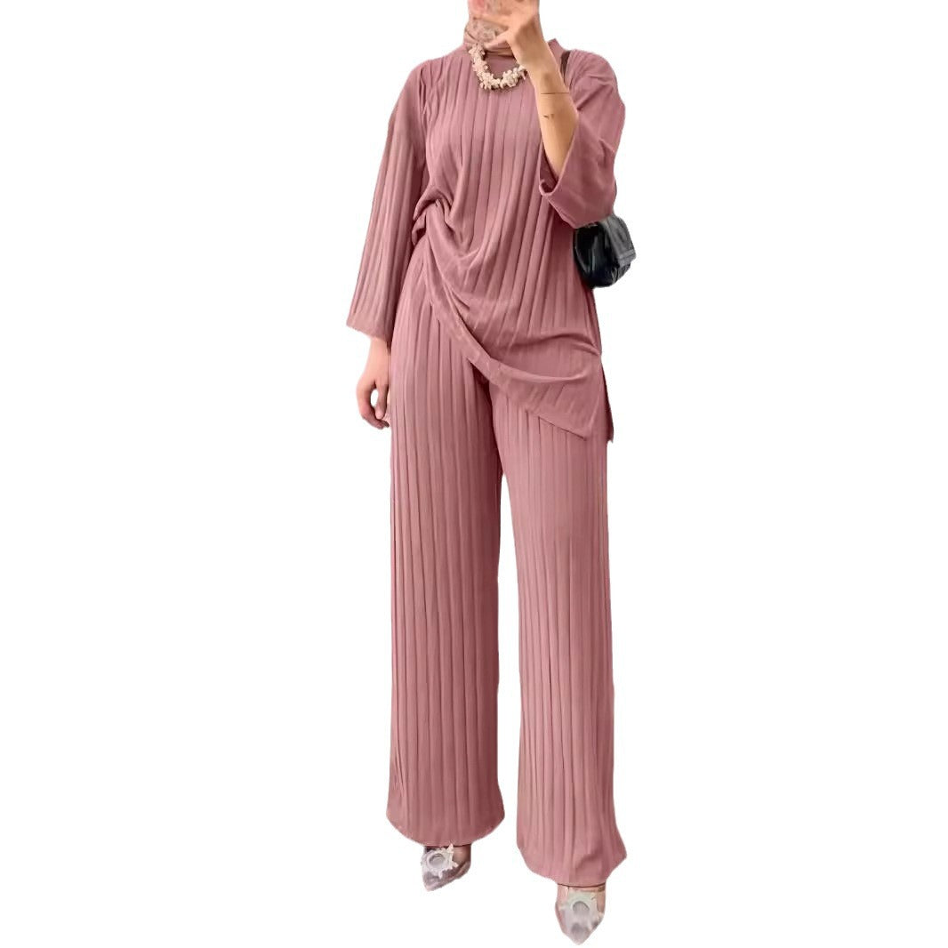 Women's Long Sleeve Wide Leg Solid Color Casual Suits
