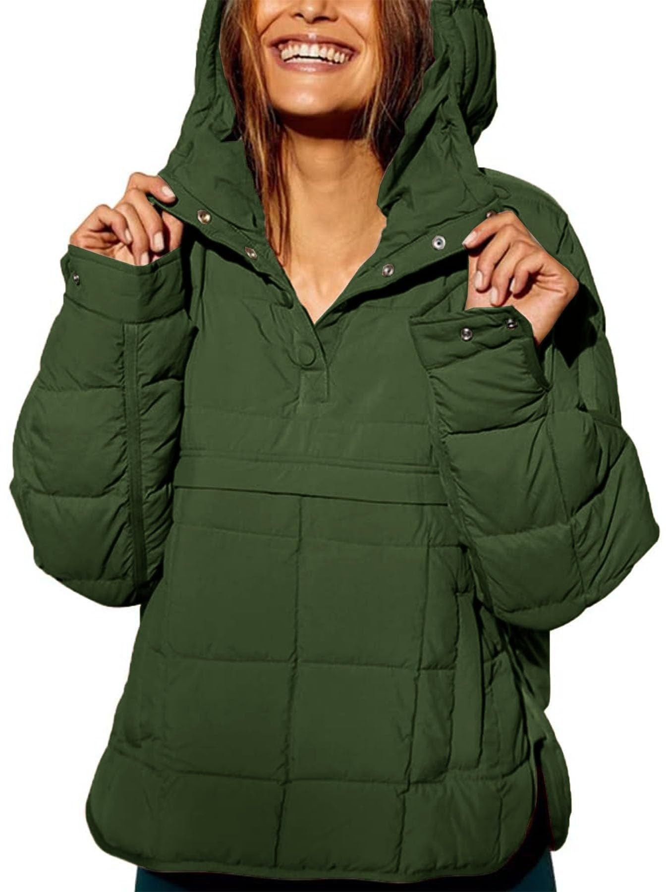 Women's Color Hooded Cotton Foldable Padded Pullover Pocket Long Coats