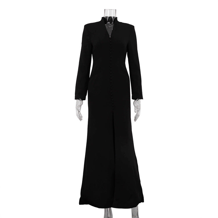 Women's Long Sleeve Temperament High Waist Split Dresses