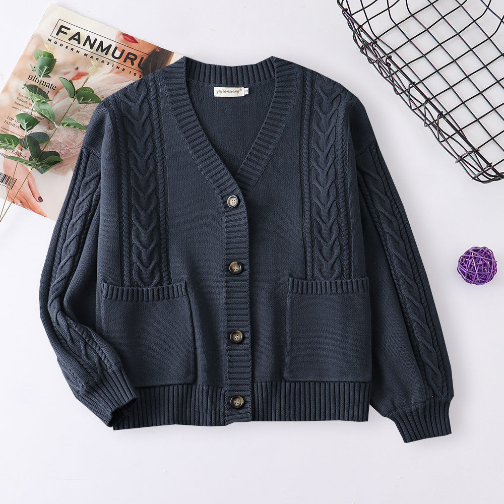 College Loose Twist Cotton Knitted Thickened Cardigans