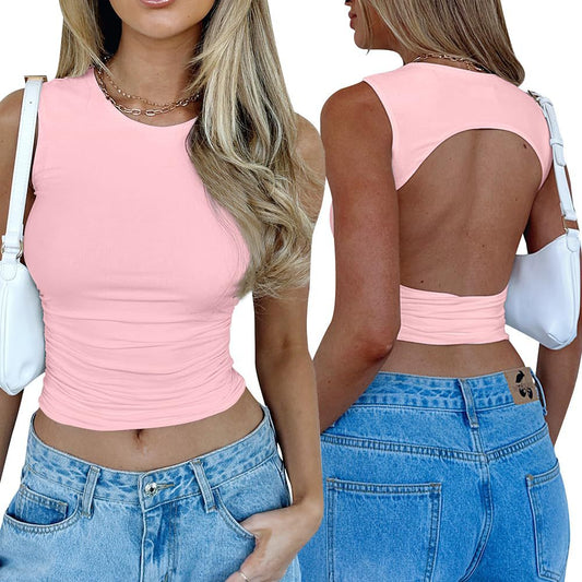 Sexy Backless Underwaist Pleated Summer Fashion Tops