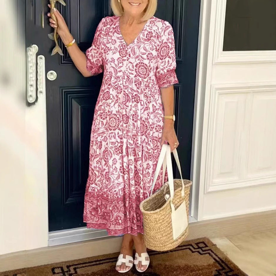 Summer Temperament Commute Long Floral Printed Dress