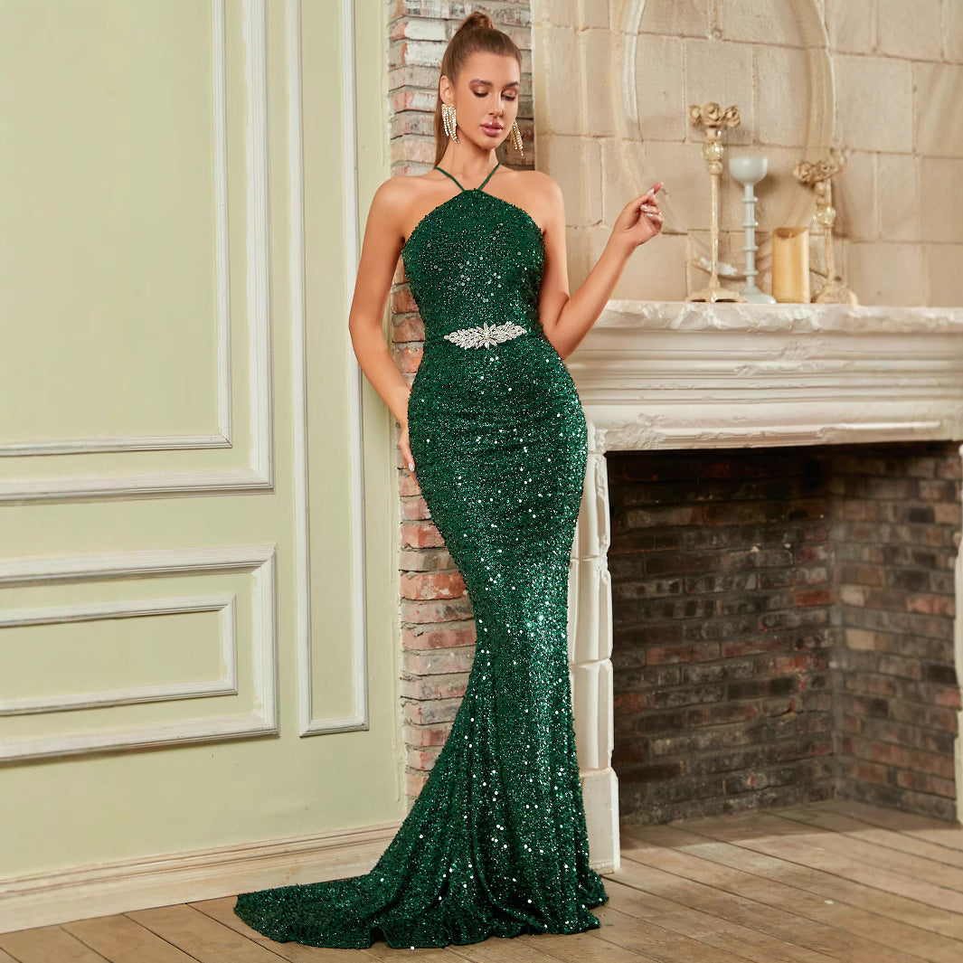 Sequined Fishtail Banquet Activity Car Model Dress
