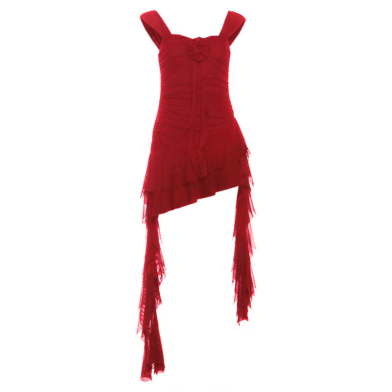Women's Pure Hot Ruffle Irregular Cinched Dress Dresses