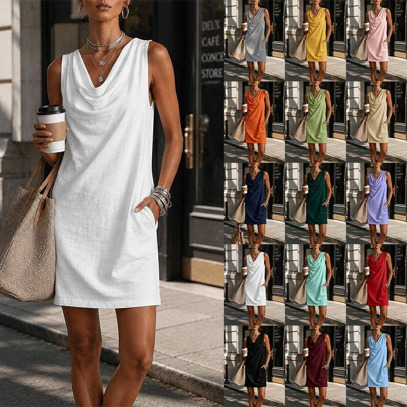 Women's Summer Solid Color Loose Sleeveless Swing Dress