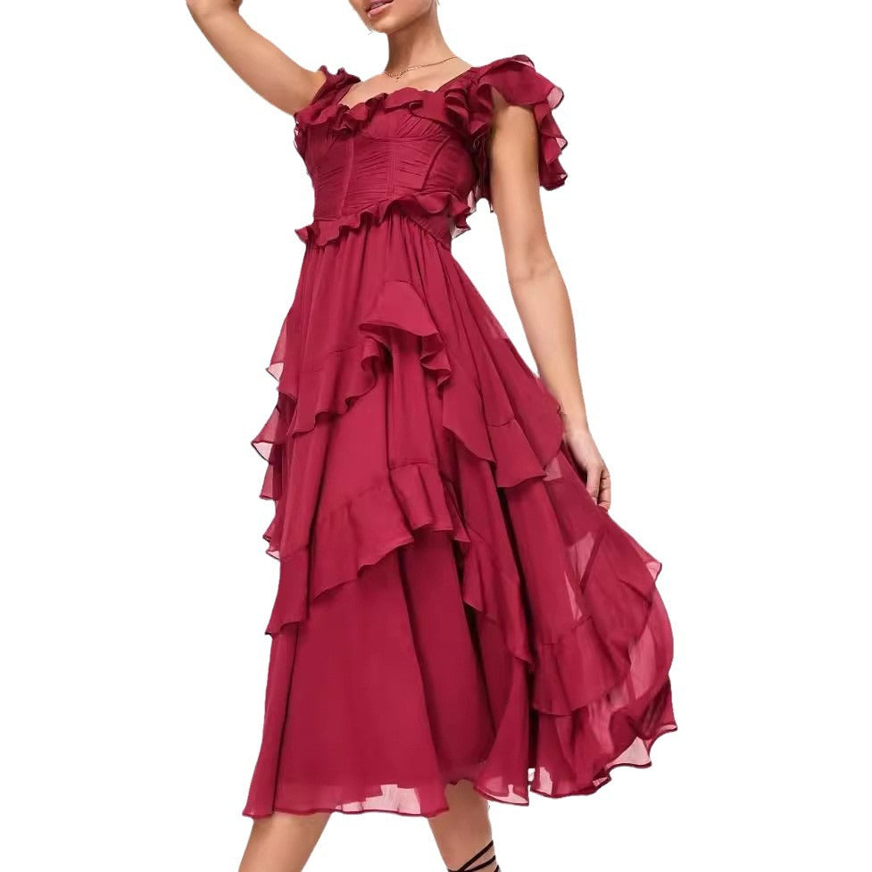 Dress Holiday Lace Backless Cake Ruffled Dresses